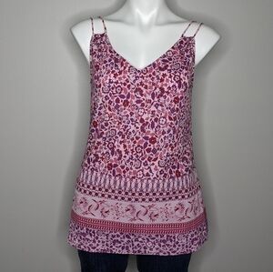 ✨3/$15 CAbi pink purple floral tank top blouse XS
